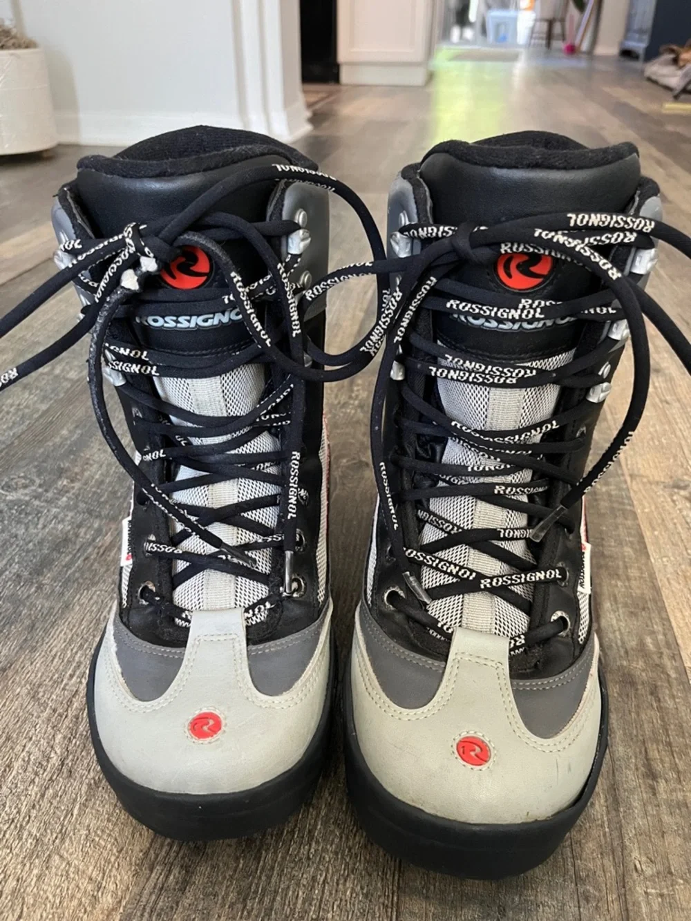 Rossignol Black, Gray & White Lace-Up Ski Boots with Red Accents